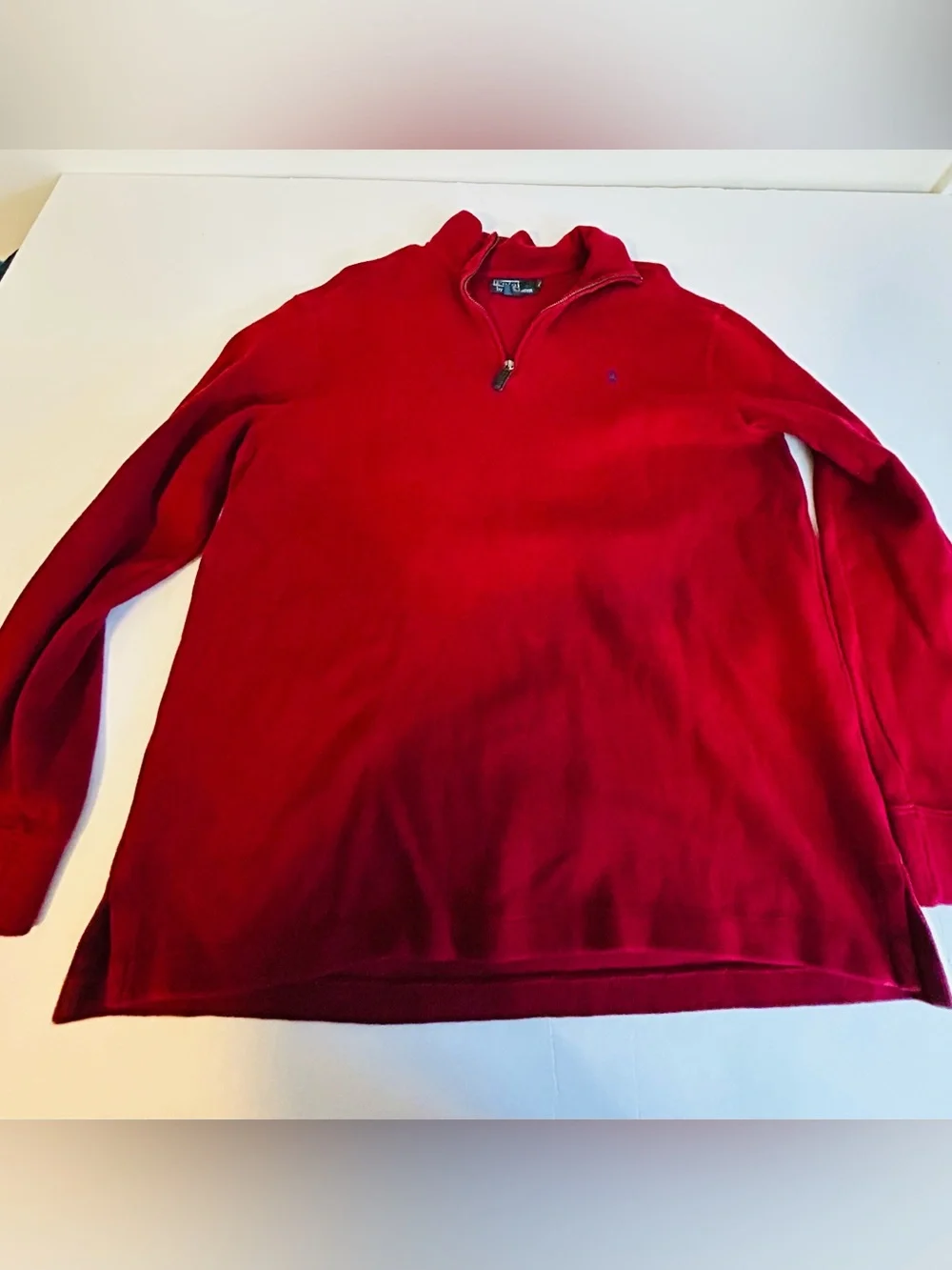 Ralph Lauren Red Quarter-Zip Pullover Sweater with pony logo